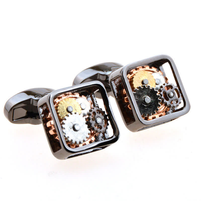 Gemelli da uomo con ingranaggi steampunk quadrati e arte meccanica - Grigio - image 5
