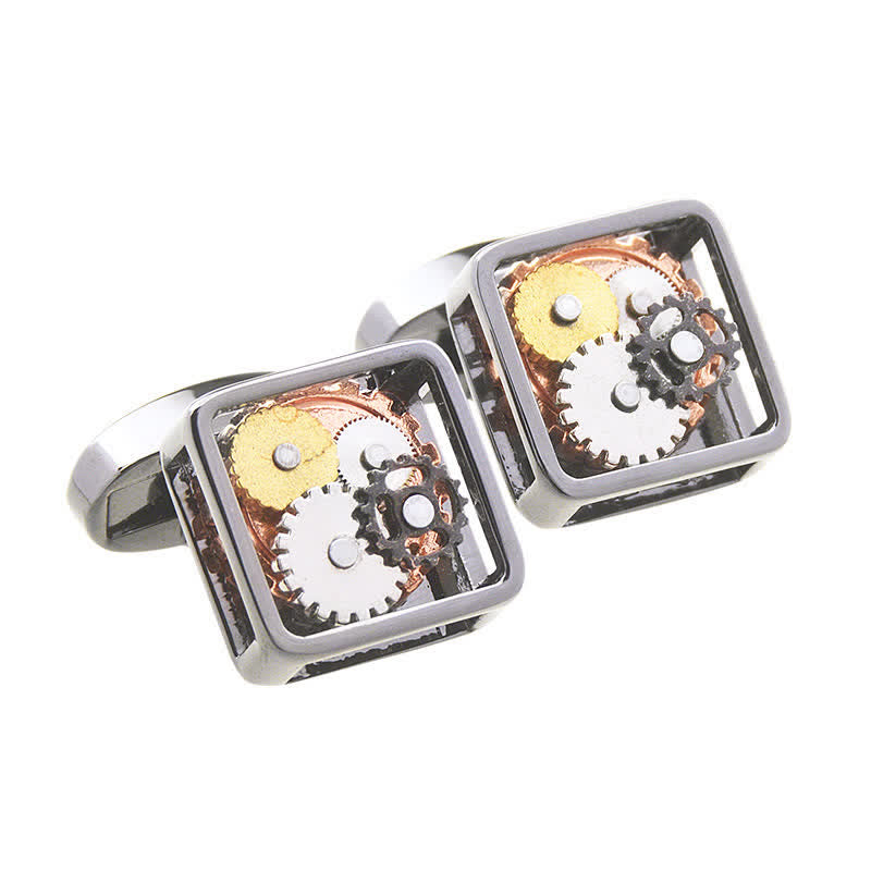 Gemelli da uomo con ingranaggi steampunk quadrati e arte meccanica - image 3