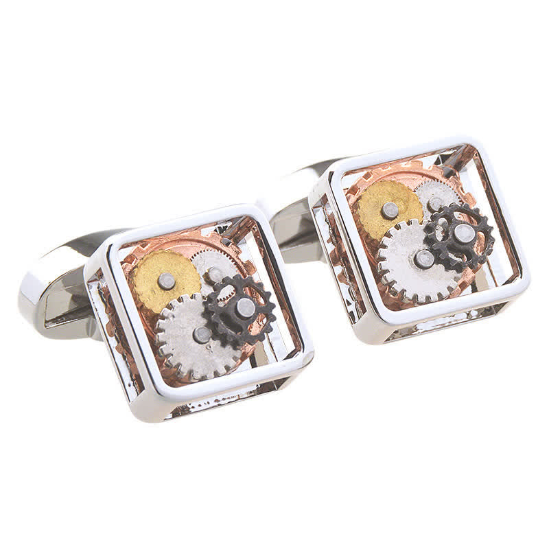 Gemelli da uomo con ingranaggi steampunk quadrati e arte meccanica - Argento - image 0