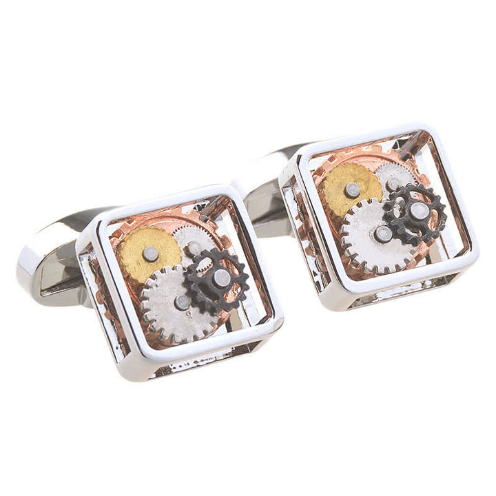 Gemelli da uomo con ingranaggi steampunk quadrati e arte meccanica - Argento - image 0