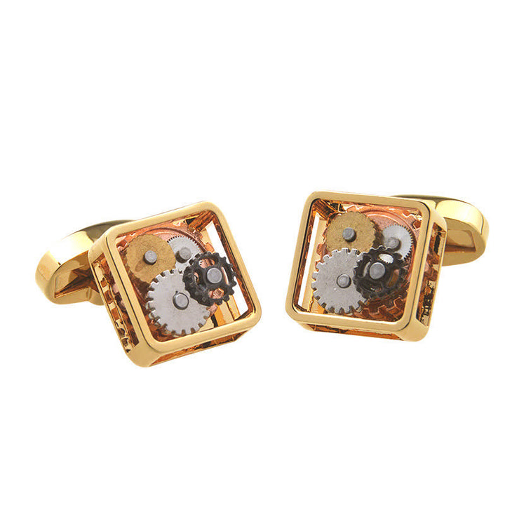 Gemelli da uomo con ingranaggi steampunk quadrati e arte meccanica - Oro - image 4