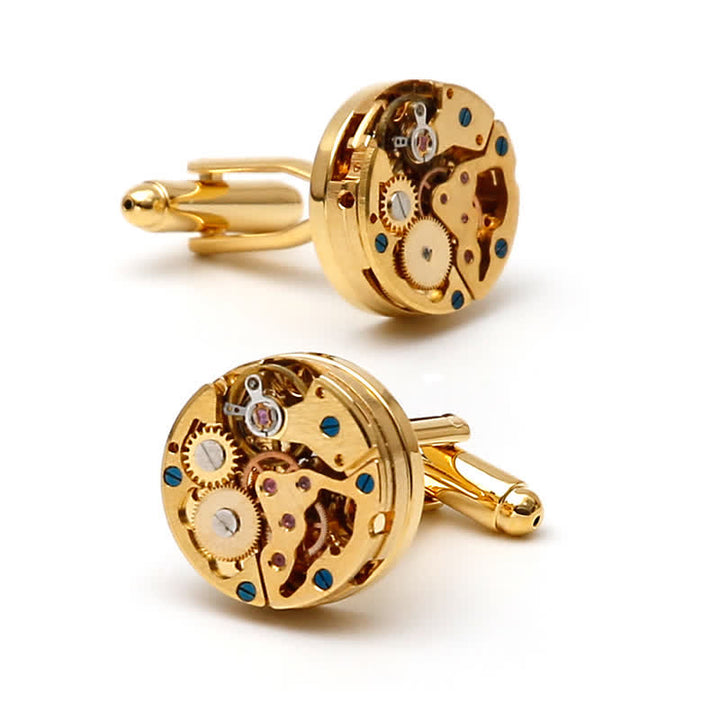 Gemelli con ingranaggi meccanici steampunk in oro squisiti - image 5