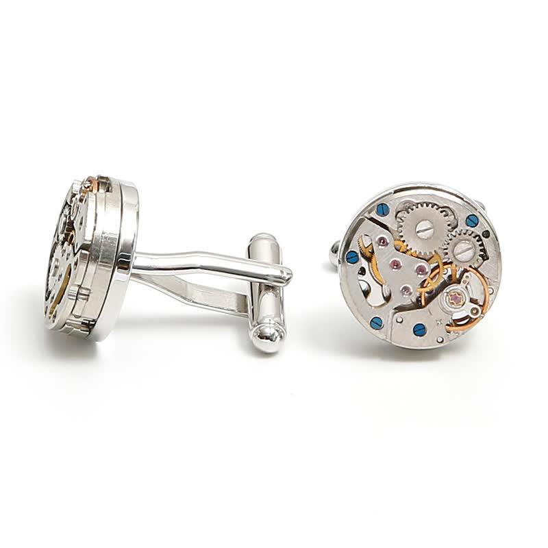Gemelli con ingranaggi meccanici steampunk in argento squisiti - image 7