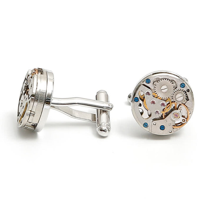 Gemelli con ingranaggi meccanici steampunk in argento squisiti - image 7