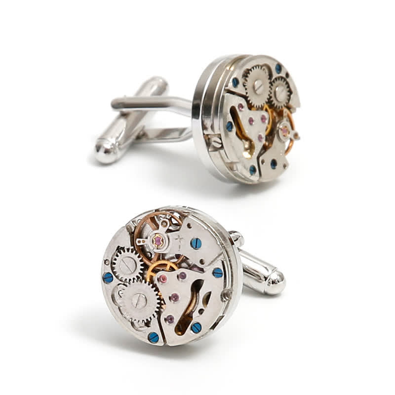 Gemelli con ingranaggi meccanici steampunk in argento squisiti - image 5