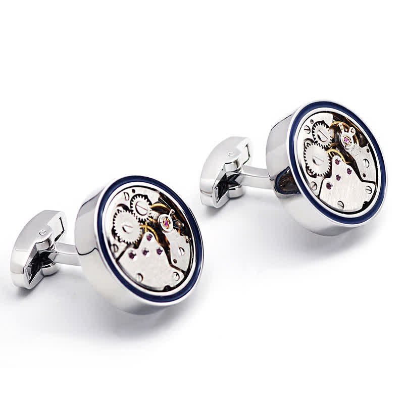 Gemelli con anello blu a forma di ingranaggi steampunk con movimenti meccanici - image 4