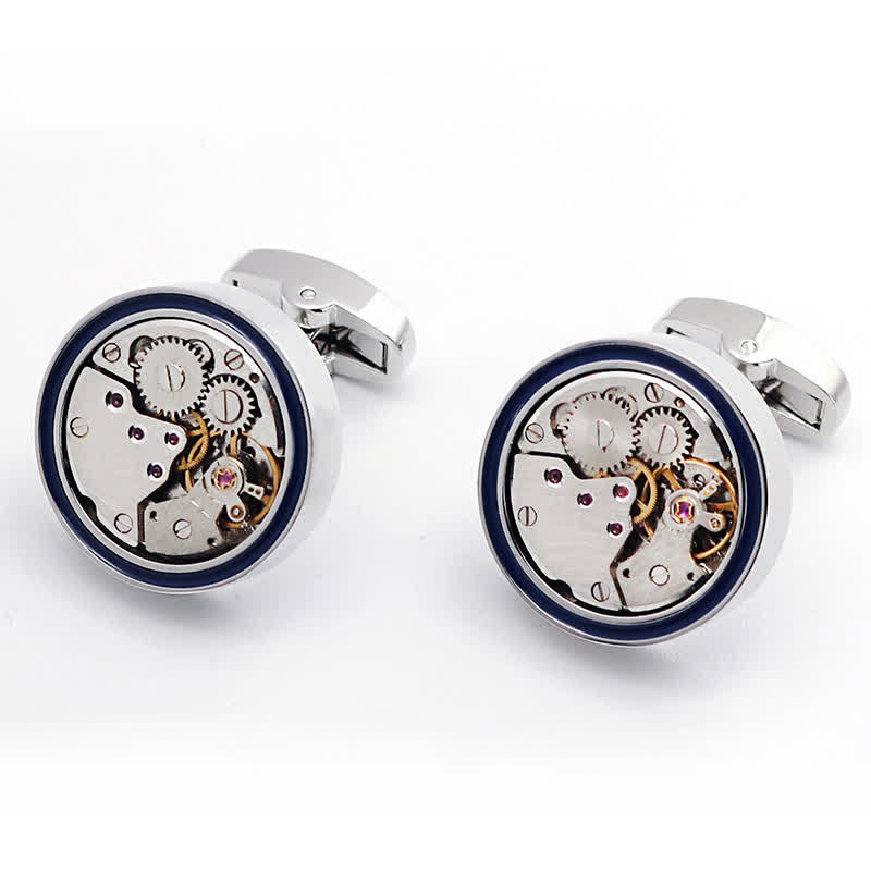 Gemelli con anello blu a forma di ingranaggi steampunk con movimenti meccanici - image 3