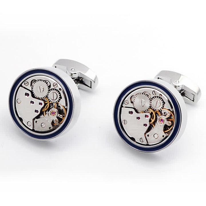 Gemelli con anello blu a forma di ingranaggi steampunk con movimenti meccanici - image 3