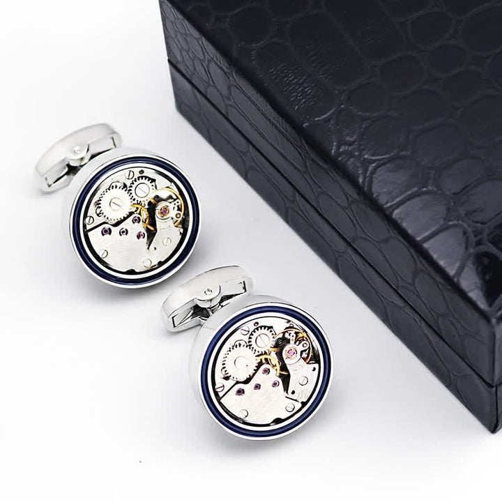Gemelli con anello blu a forma di ingranaggi steampunk con movimenti meccanici - image 5