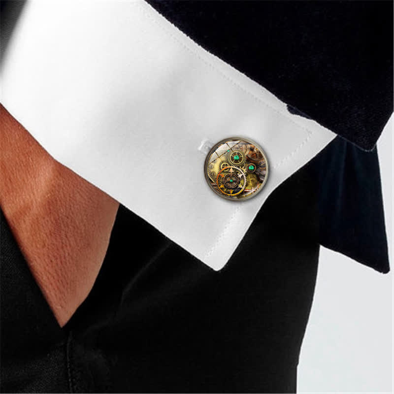 Gemelli con motivo a ingranaggi steampunk vintage - image 1