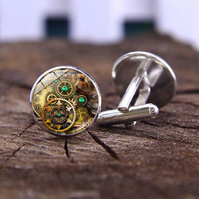 Gemelli con motivo a ingranaggi steampunk vintage - Stile n. 1 - image 0