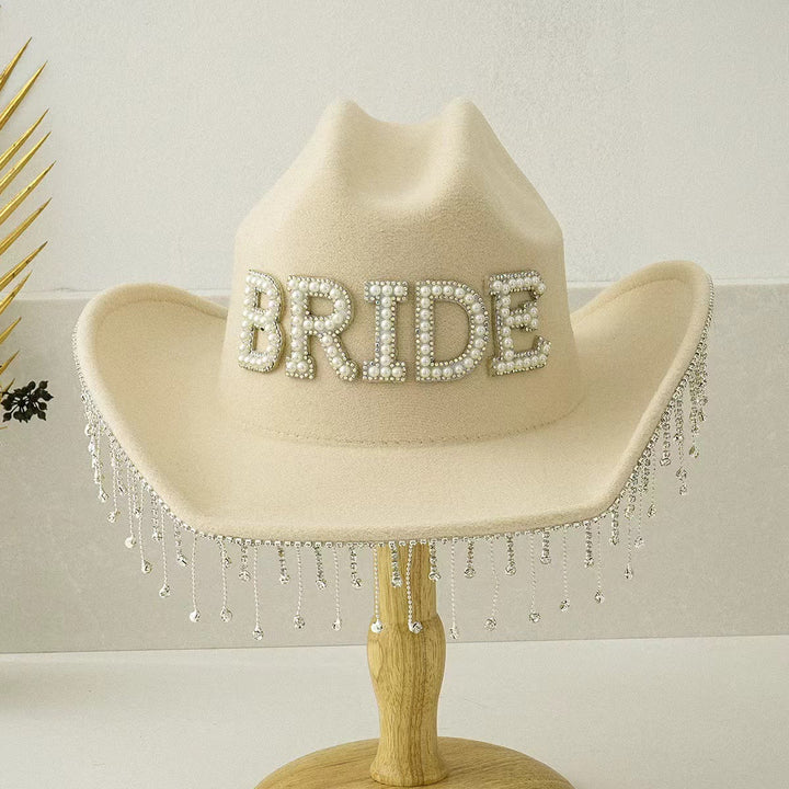 Cappello da cowboy con nappa e perle intarsiate BRIDE - Champagne - Regolabile (circa 21 5/8"-23 1/4") - image 4