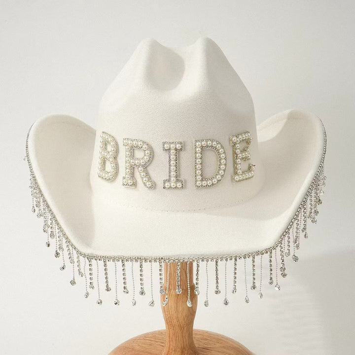 Cappello da cowboy con nappa e perle intarsiate BRIDE - Bianco - Regolabile (circa 21 5/8"-23 1/4") - image 2