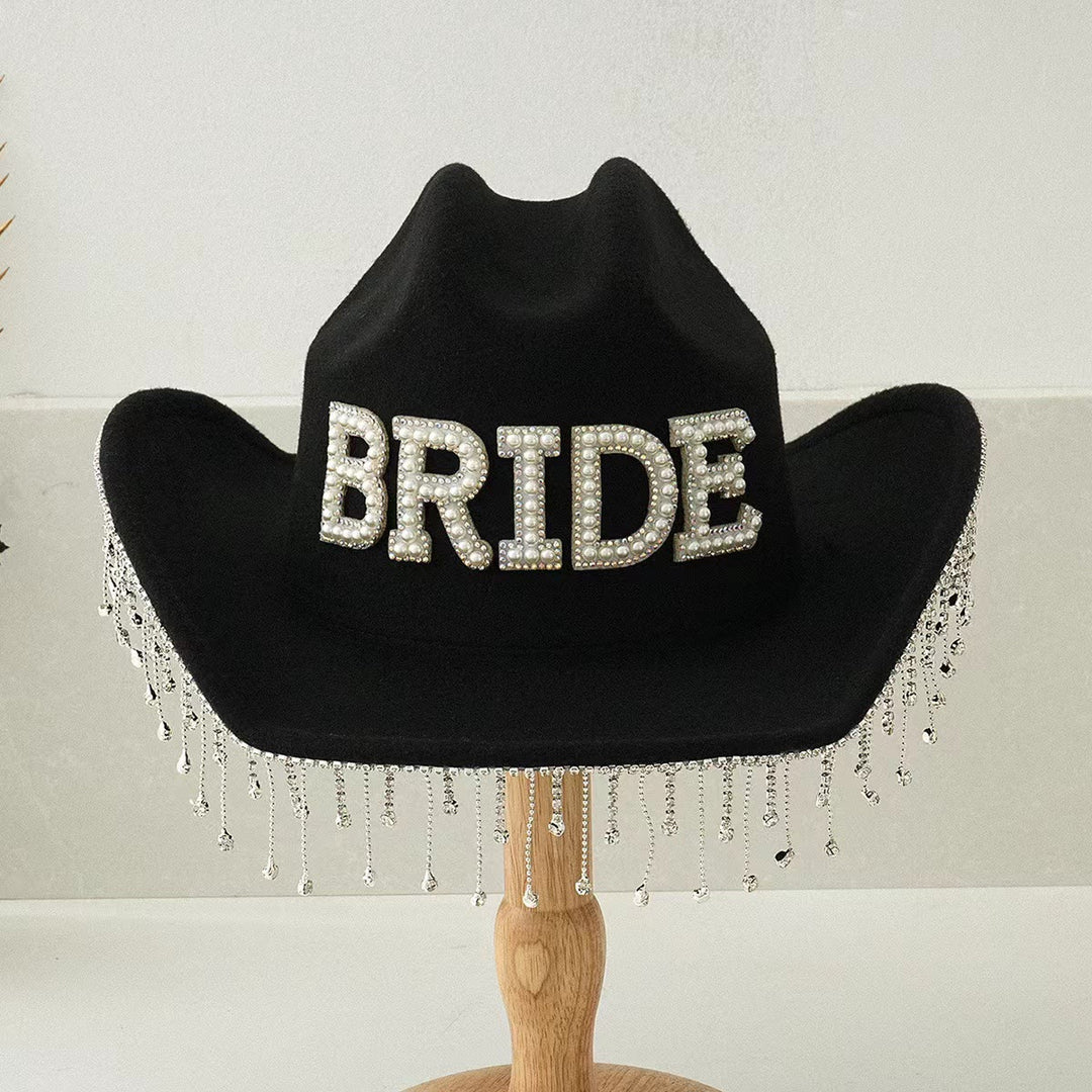Cappello da cowboy con nappa e perle intarsiate BRIDE - Nero - Regolabile (circa 21 5/8"-23 1/4") - image 3