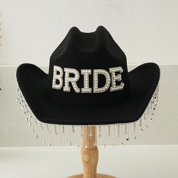 Cappello da cowboy con nappa e perle intarsiate BRIDE - Nero - Regolabile (circa 21 5/8"-23 1/4") - image 3