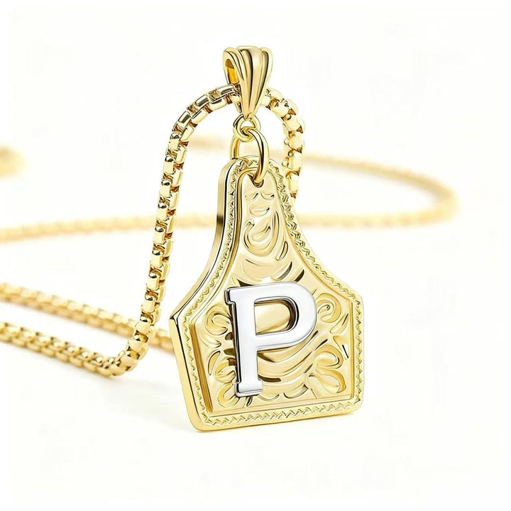 Collana con ciondolo in rilievo con lettera squisita in oro e argento - D'oro - P - image 19