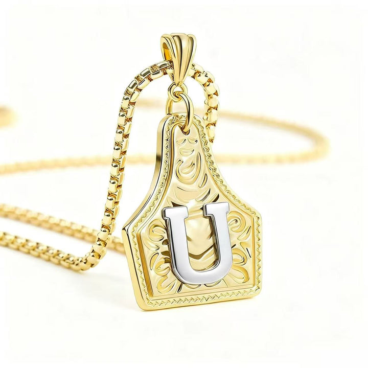 Collana con ciondolo in rilievo con lettera squisita in oro e argento - D'oro - U - image 24