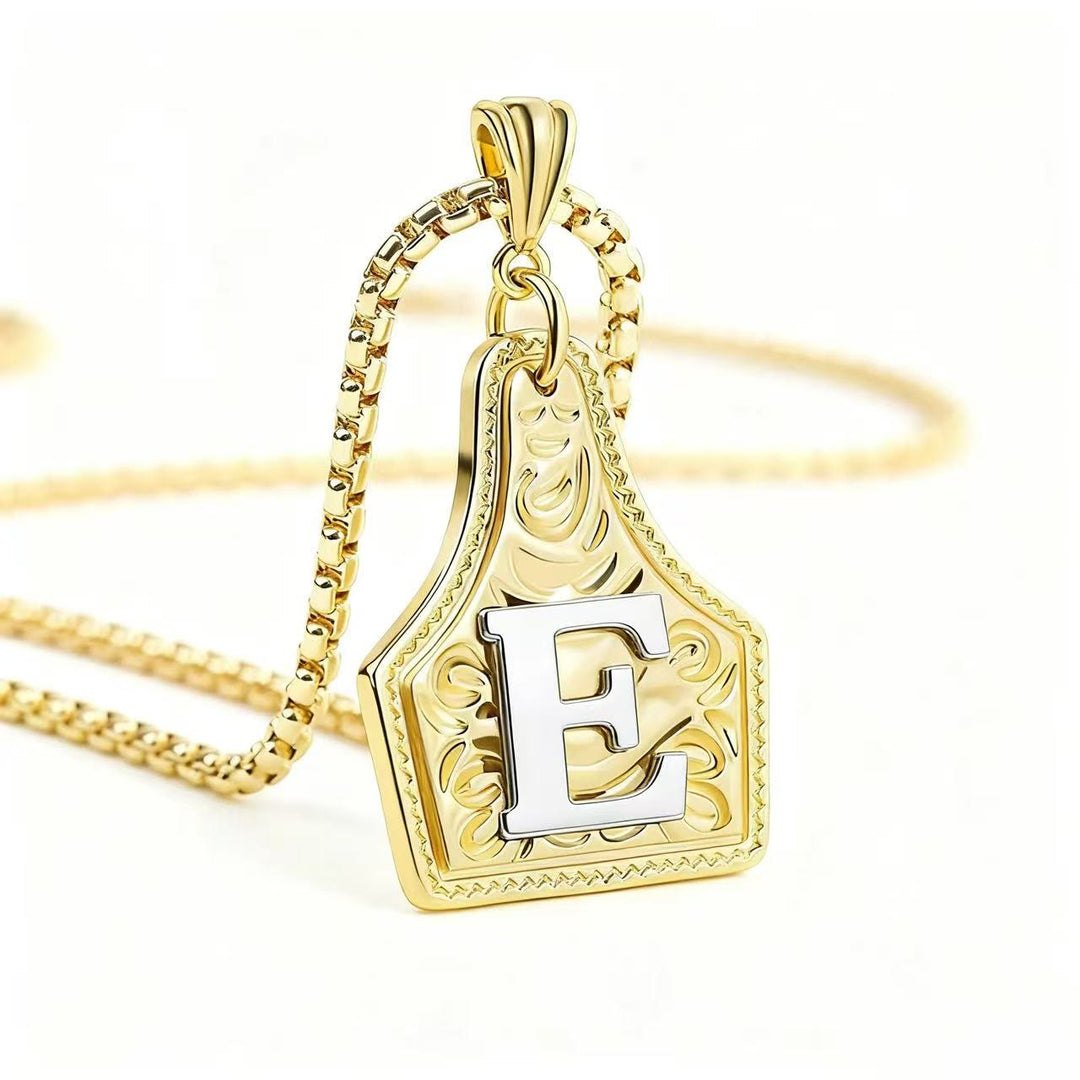 Collana con ciondolo in rilievo con lettera squisita in oro e argento - D'oro - E - image 8