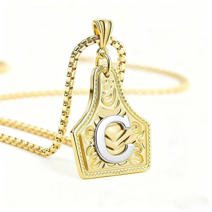 Collana con ciondolo in rilievo con lettera squisita in oro e argento - D'oro - C - image 6