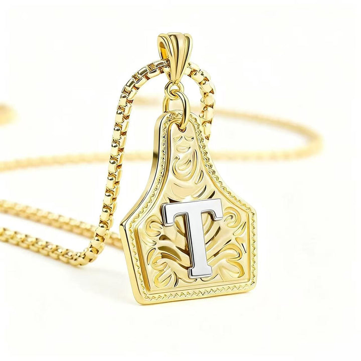 Collana con ciondolo in rilievo con lettera squisita in oro e argento - D'oro - T - image 23