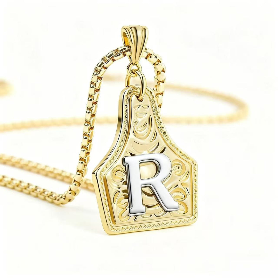 Collana con ciondolo in rilievo con lettera squisita in oro e argento - D'oro - R - image 21