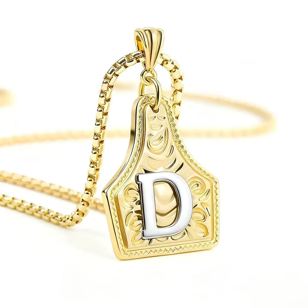 Collana con ciondolo in rilievo con lettera squisita in oro e argento - D'oro - D - image 7