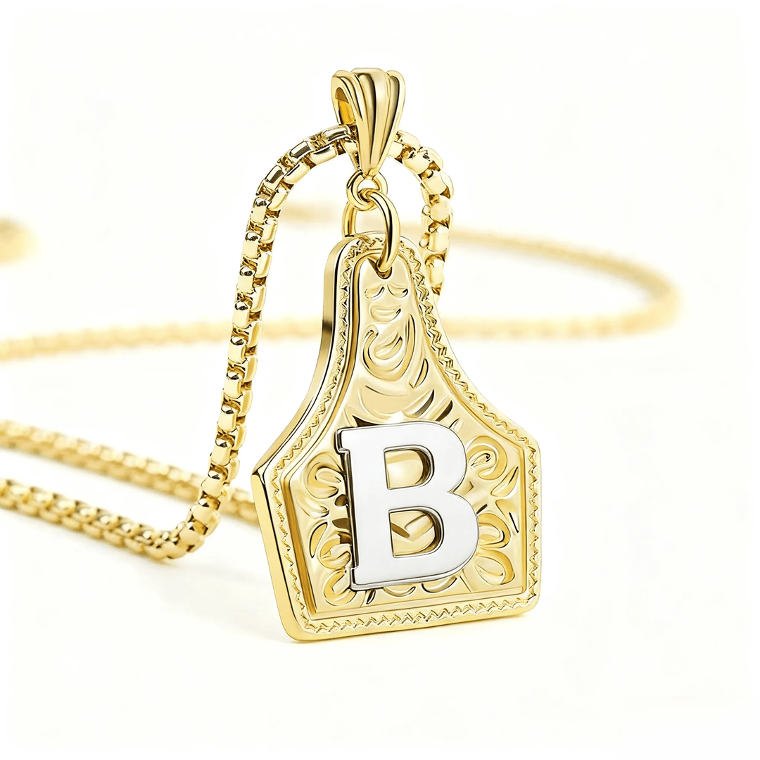Collana con ciondolo in rilievo con lettera squisita in oro e argento - D'oro - B - image 5