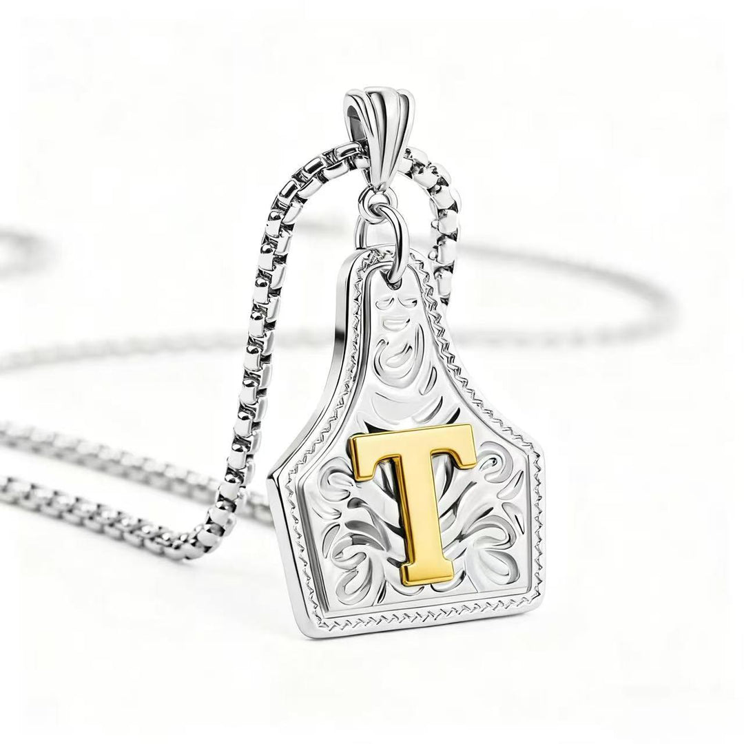 Collana con ciondolo in rilievo con lettera squisita in oro e argento - Argento - T - image 49