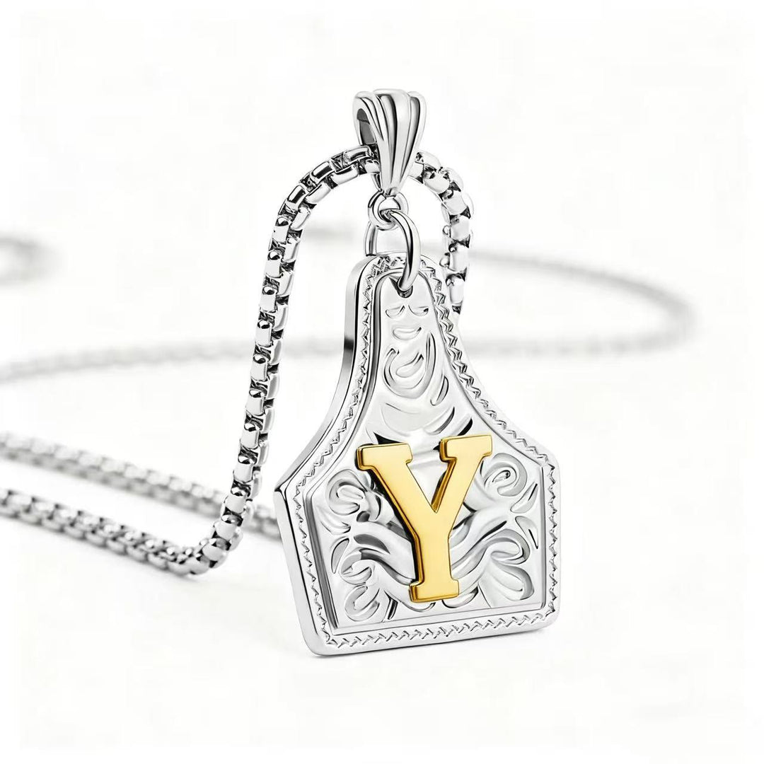 Collana con ciondolo in rilievo con lettera squisita in oro e argento - Argento - Y - image 54