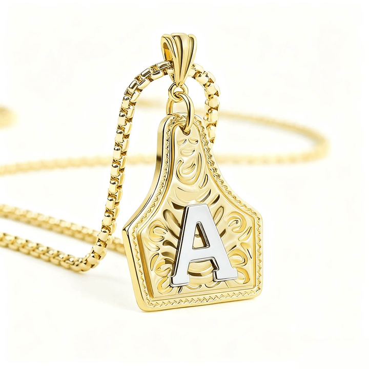 Collana con ciondolo in rilievo con lettera squisita in oro e argento - D'oro - A - image 0
