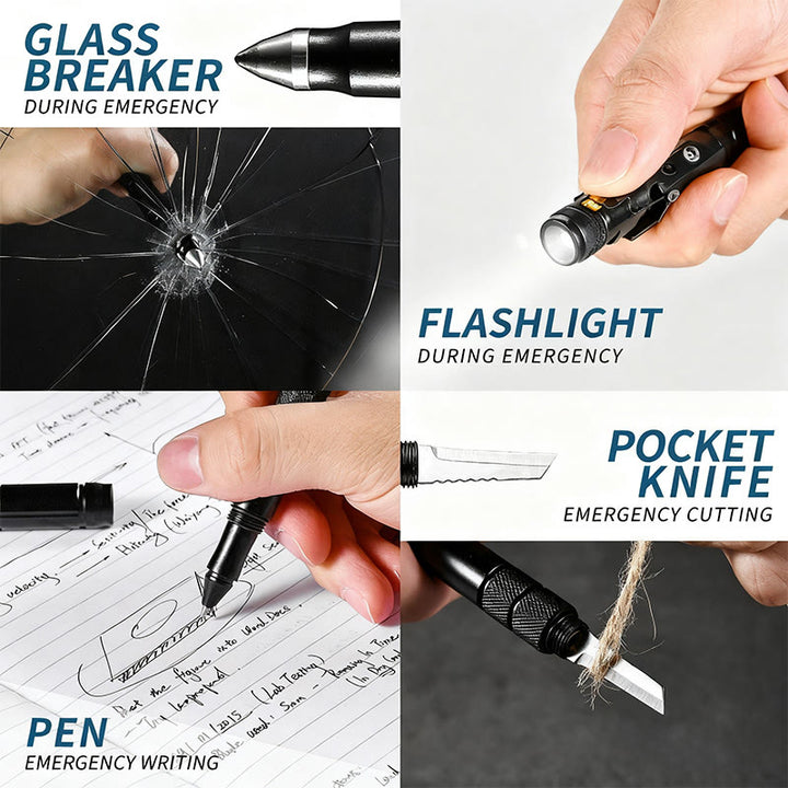 Penna tattica con piccolo coltello frangivetro per autoprotezione da esterno - image 2