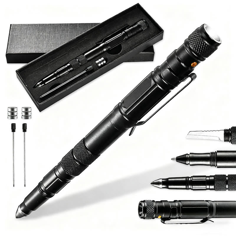 Penna tattica con piccolo coltello frangivetro per autoprotezione da esterno - Nero - image 0