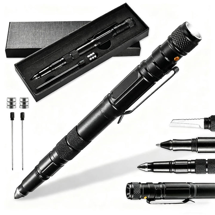 Penna tattica con piccolo coltello frangivetro per autoprotezione da esterno - Nero - image 0