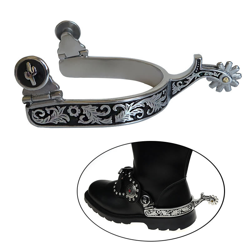 Speroni da cowboy western con motivo nero argento e ingranaggio - image 1