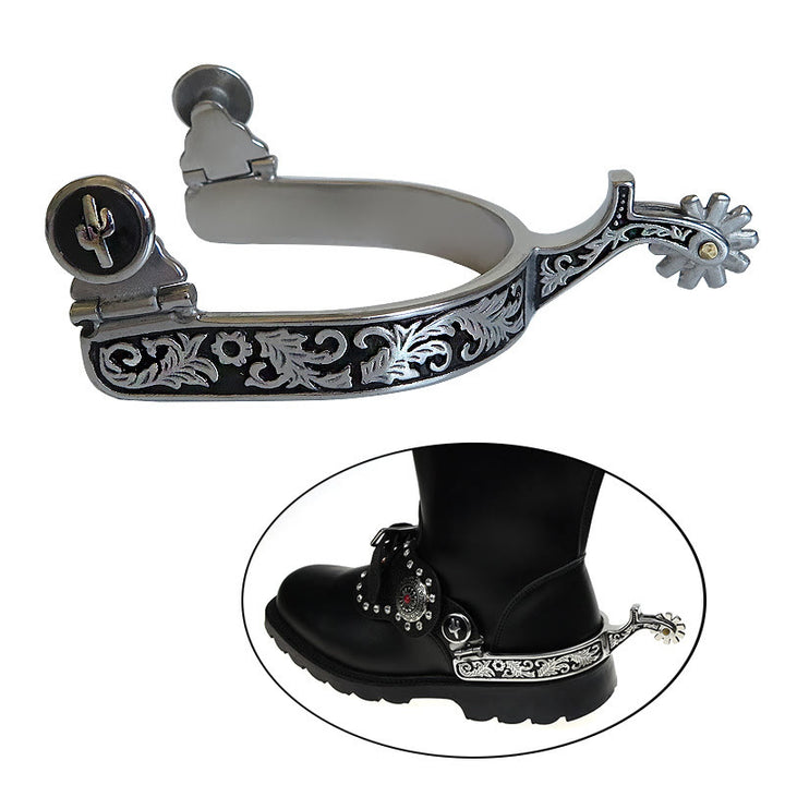 Speroni da cowboy western con motivo nero argento e ingranaggio - image 1