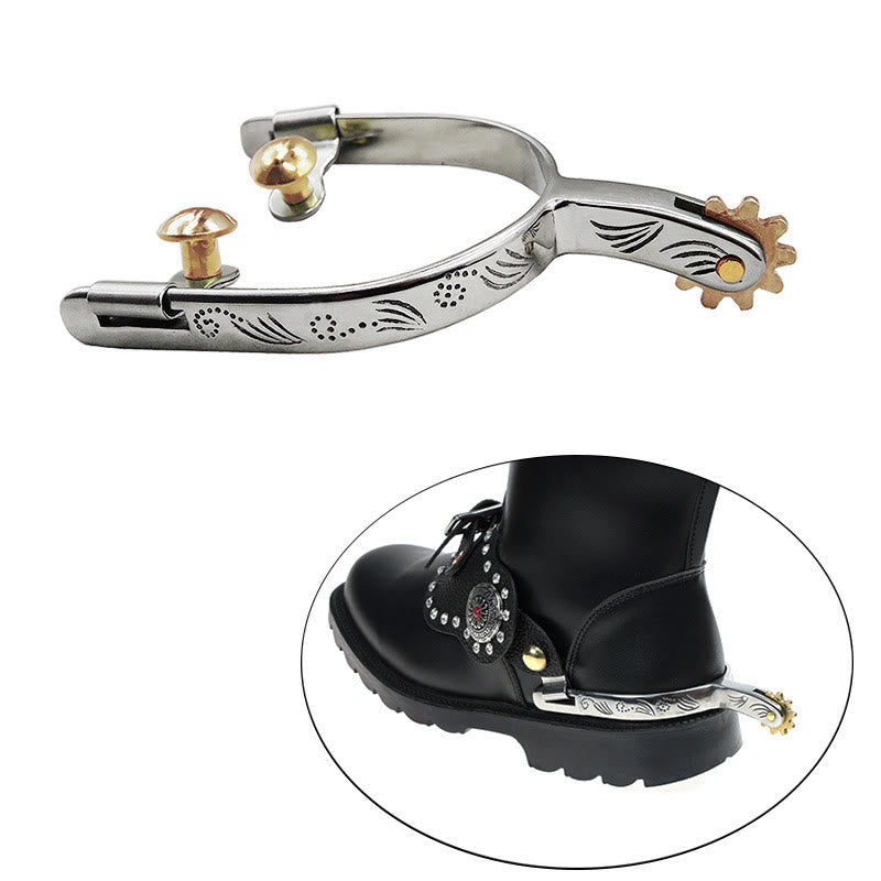 Motivi di intaglio per speroni da cowboy con ingranaggi e fibbie in ottone - image 1