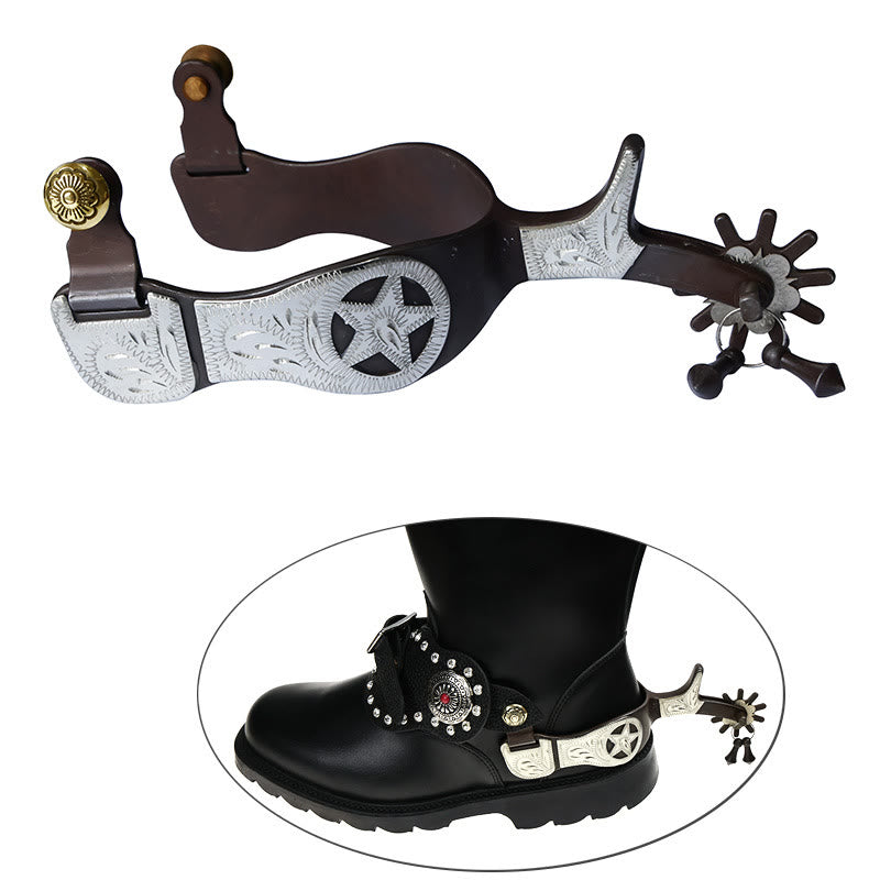 Speroni da cowboy a forma di stella a cinque punte intagliati in argento con pendente - image 1