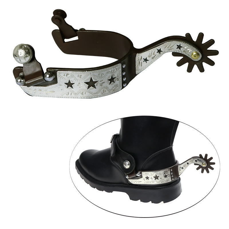 Speroni da cowboy con fibbie e stelle in rame bianco e ingranaggio - image 1
