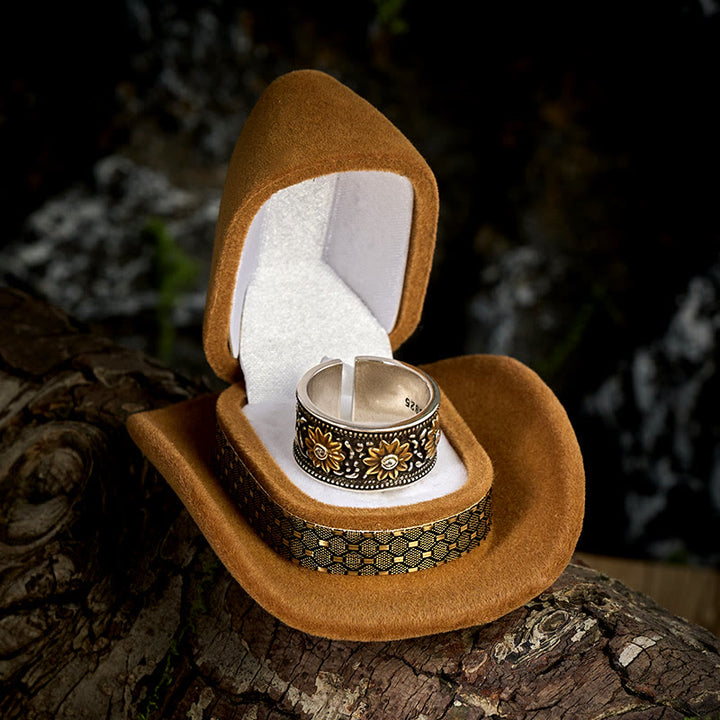 Anello regolabile con fiore tinto nero in argento retrò - image 2