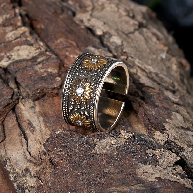 Anello regolabile con fiore tinto nero in argento retrò - image 4