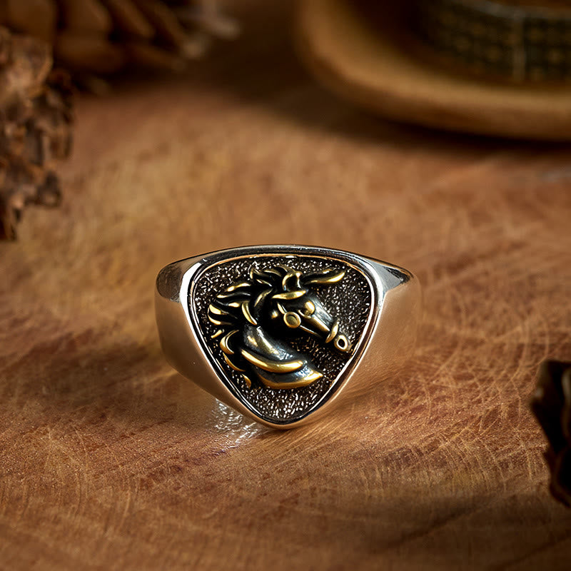 Anello vintage con testa di cavallo 3D in stile western - Testa di cavallo - image 0