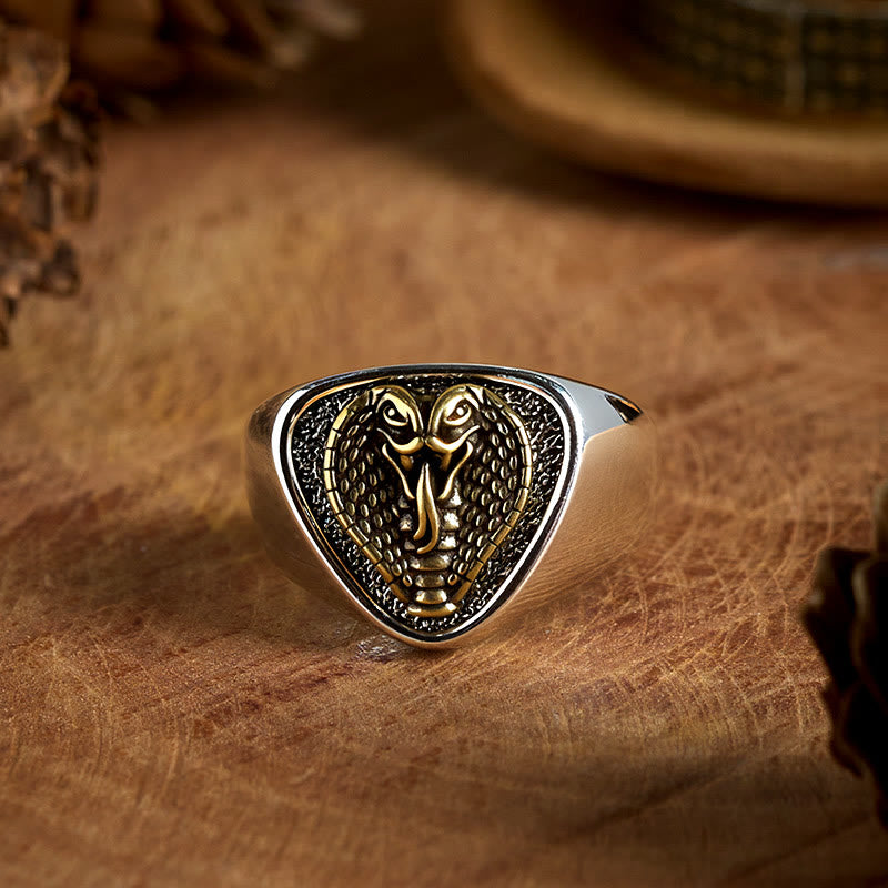 Anello con testa di serpente feroce in stile western retrò - Testa di serpente - image 0