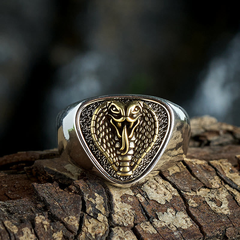 Anello con testa di serpente feroce in stile western retrò - image 3