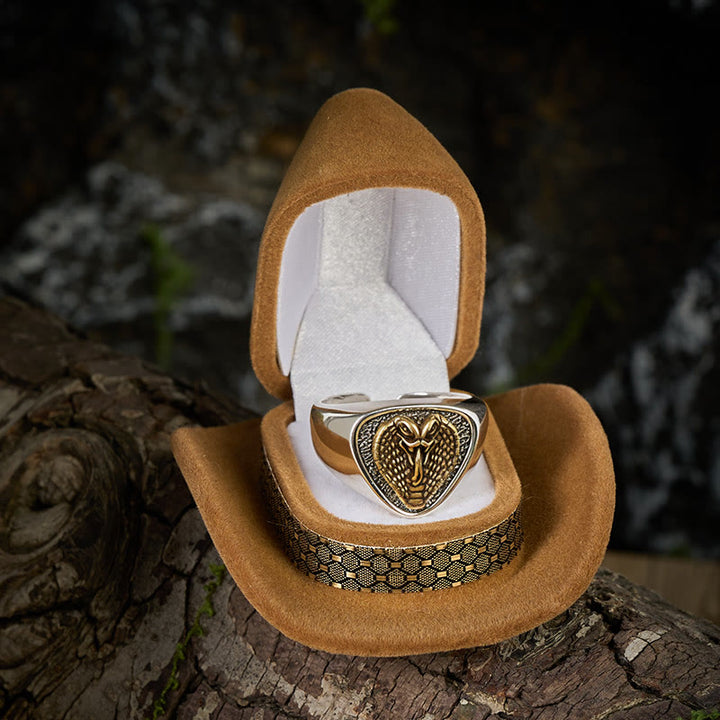 Anello con testa di serpente feroce in stile western retrò - image 2