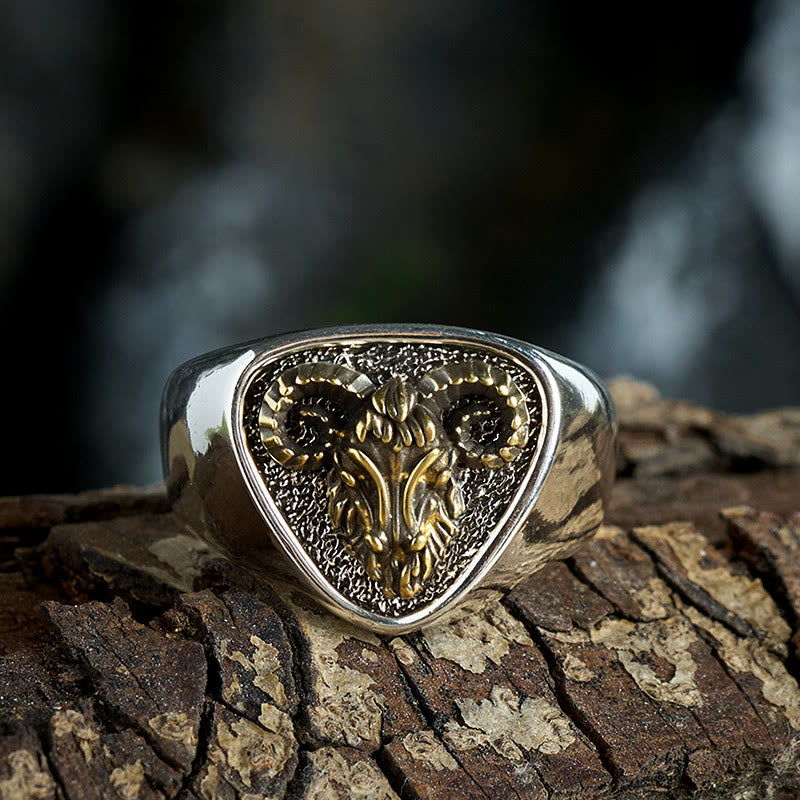 Anello vintage in stile western con testa di ariete intagliata - image 3