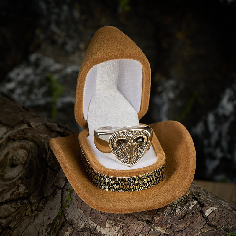 Anello vintage in stile western con testa di ariete intagliata - image 2