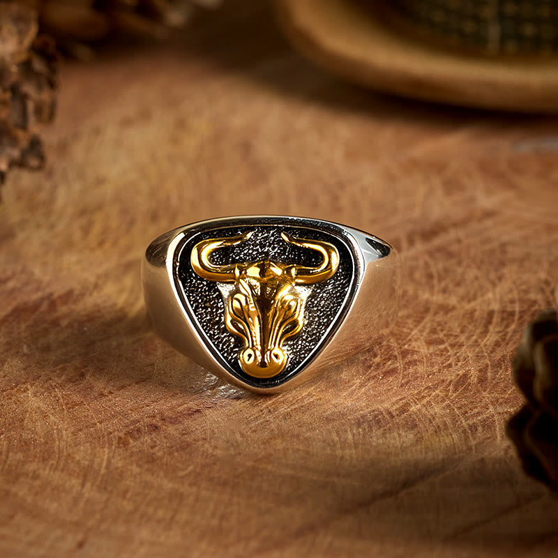 Anello regolabile con apertura a forma di toro e cavallo dominante da uomo - Oro antico - image 0