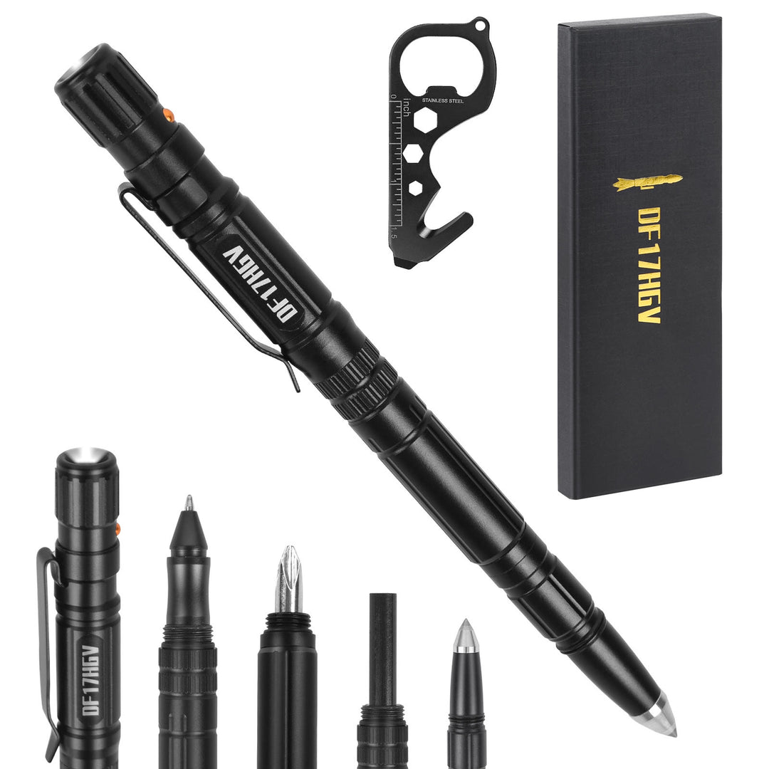 Penna tattica multifunzionale per illuminazione, scrittura, sopravvivenza EDC - Nero - image 0