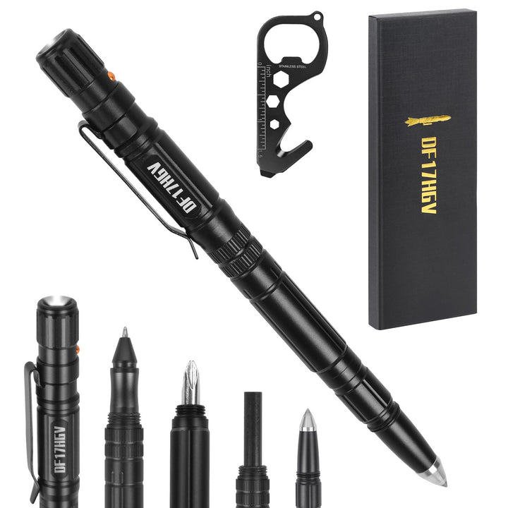 Penna tattica multifunzionale per illuminazione, scrittura, sopravvivenza EDC - Nero - image 0