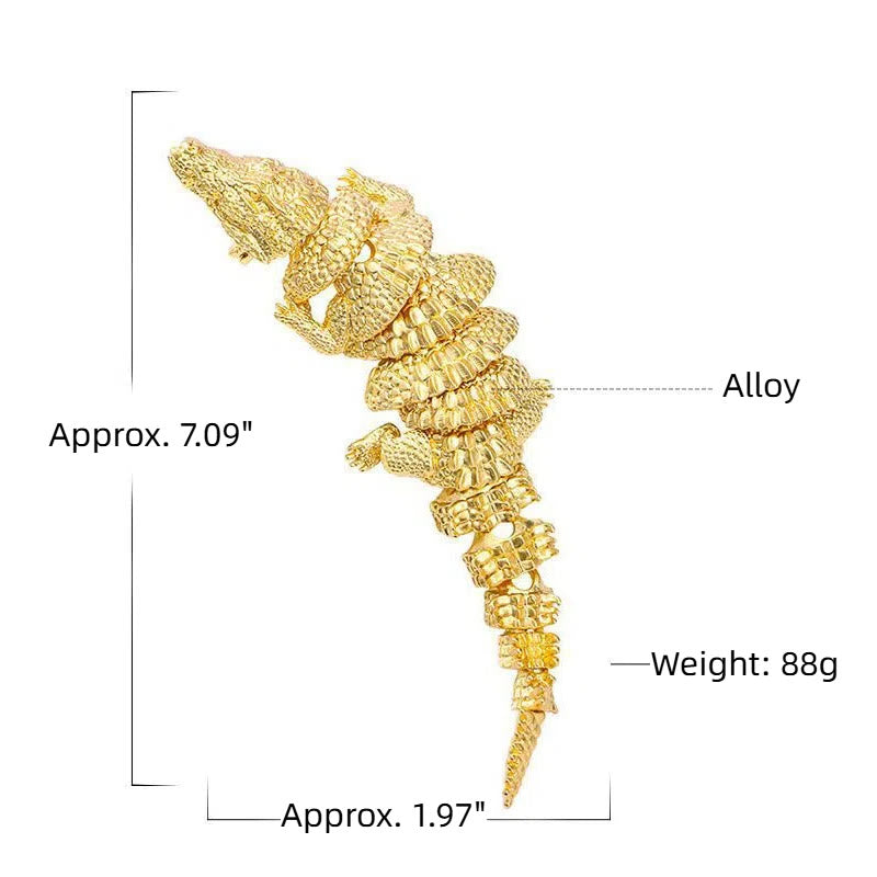 Spilla articolata mobile a forma di coccodrillo dorato, accessorio per abito - image 4